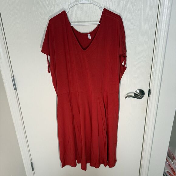 Betabrand Red Marilyn Red Knee Length Dress Stretch Comfort V Neck Casual 3X NWT - Picture 2 of 14